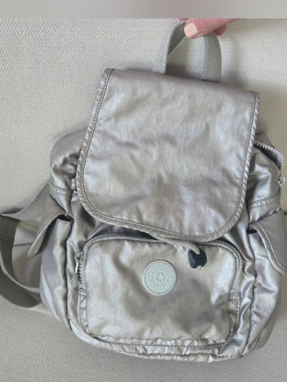 Kipling City Pack Mini Backpack Silver Pearl 11.5"x10.5"x5.5" Side/Front Pockets